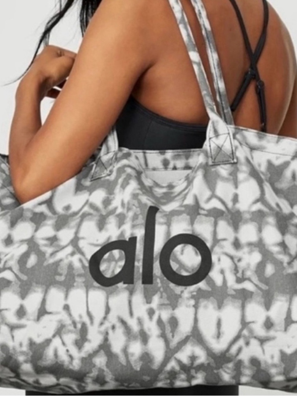 ALO Yoga Gray & White Tie-Dye Tote